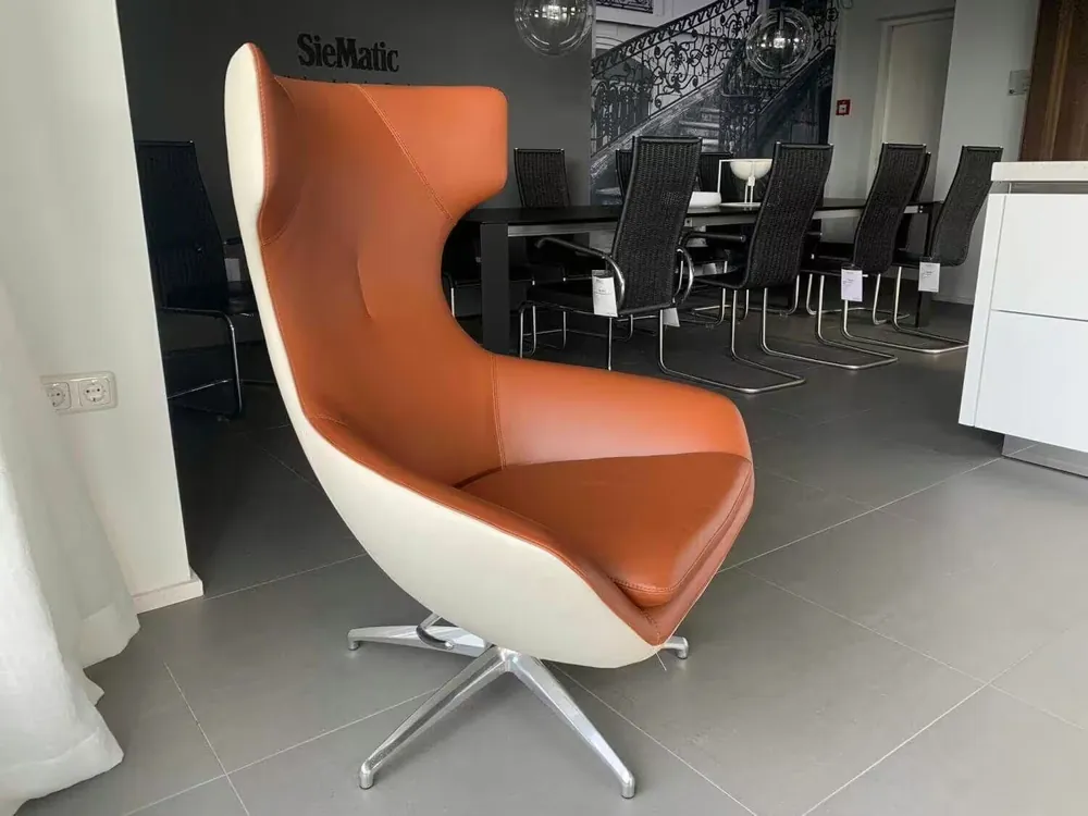 Billig Sessel Caruzzo 662-100 Leder Ceras Pristine Auburn Fuß Aluminium Poliert