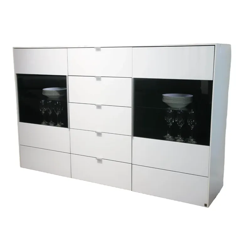 Highboard Q-Media 740167200000 Glas Weiß Lackiert 2206 Mit Beleuchtung Und Fernbedienung Sonderaktion