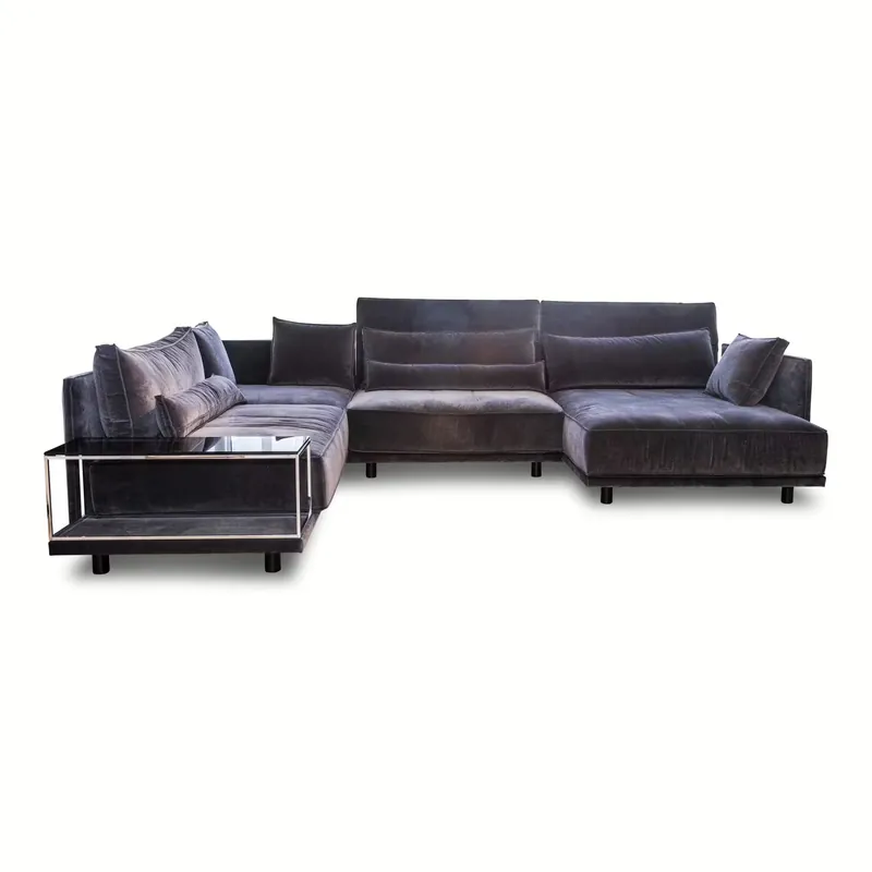 Ecksofa Cube Lounge Stoff Samt Grau Mit Tisch Schneller Versand