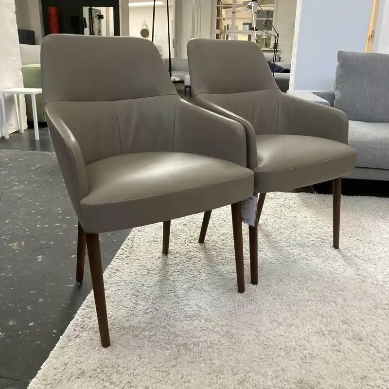 2er-Set Stuhl Mono Leder Color Taupe Gestell Nussbaum Begrenztes Angebot