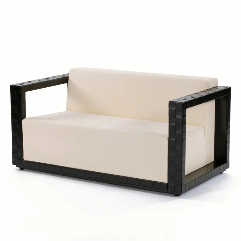 Sofa Monaco Stoff Glove 200 Beige Holzrahmen mit Lederstreifen Schwarz Wochenendangebot