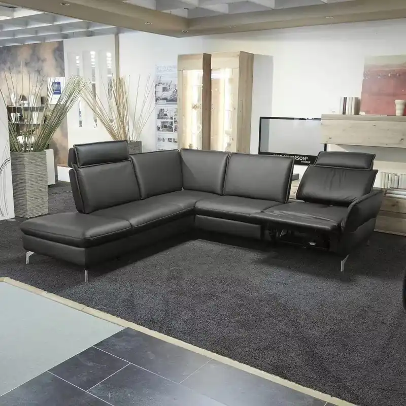 Ecksofa LS 681121 Ella Leder Punch Schwarz Füße Metall Nickel Satiniert Online Kaufen