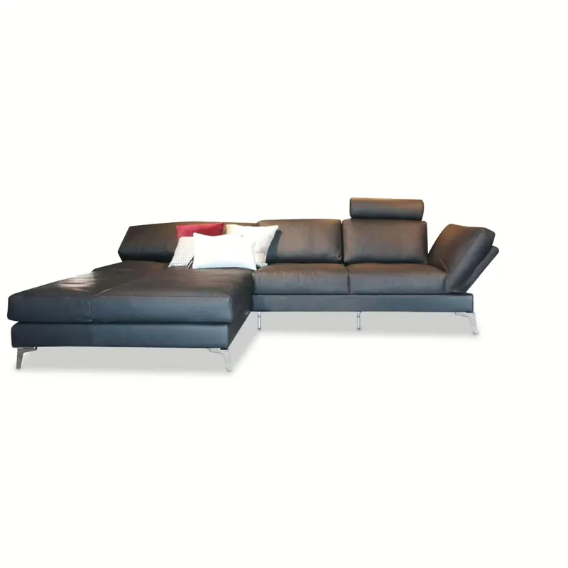 Bestpreis Ecksofa Semino Leder Schwarz Füße Chrom