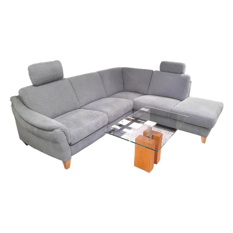 Ecksofa 41018 Stoff Milan Steel Grau Füße W016 Wildeiche Massiv mit elektrischer Relaxfunktion Top-Seller