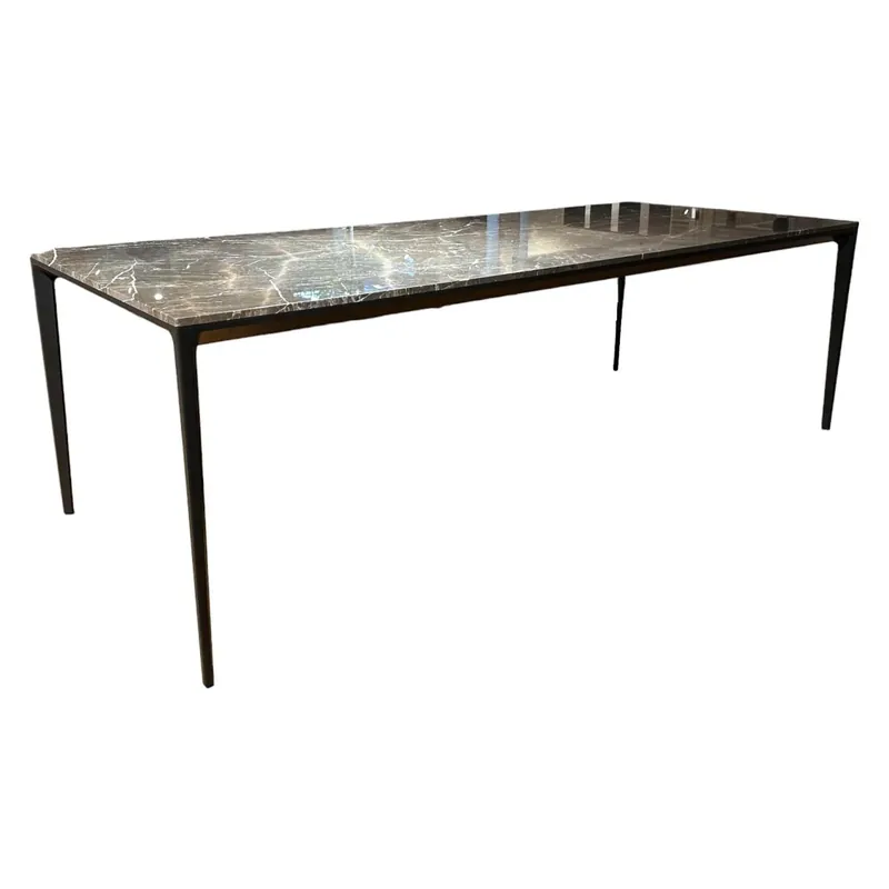 Finale Aktion Tisch Long Island Tischplatte Maroar 184 Crystal Grey Grau Gestell Gebürstetes Metall 13 Nero Schwarz
