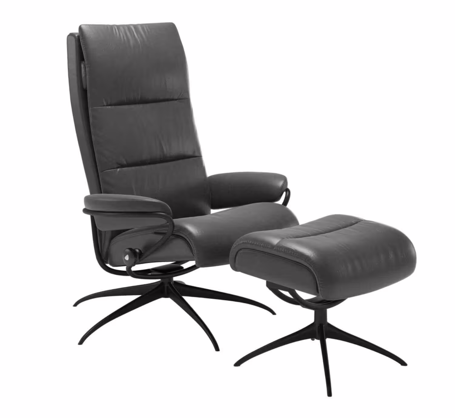 Bestseller Sessel Tokyo Hohe Rückenlehne Leder Pioneer Grau Gestell Schwarz mit Hocker