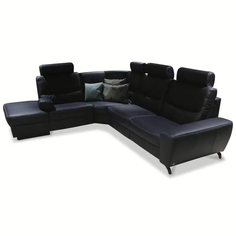Aktuell Ecksofa Joker Leder Blau mit Kopfstützen und Kissen