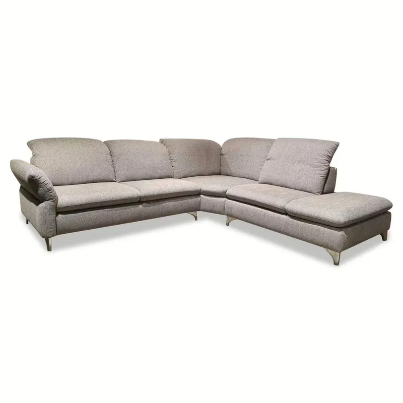 Billig Ecksofa 15291 Stoff Silbergrau mit Hockerabschluss