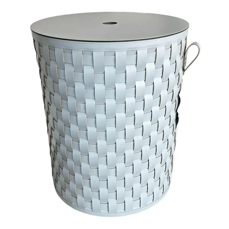 Aufbewahrungskorb Demetra Handgewebt Leder Light Grey Hellgrau Versand Am Gleichen Tag
