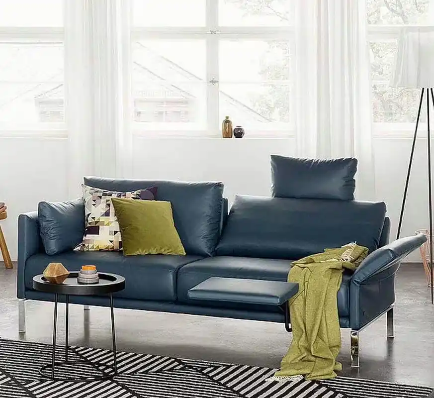 Neuheit Sofa Cara Leder 36.415 Ozeanblau Zweisitzer mit verstellbaren Seitenteilen und Rücken