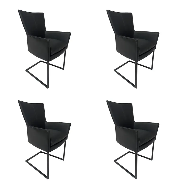 Must-Have 4er-Stuhlgruppe Basil Leder Toledo Nero Quadratrohr Schwarz