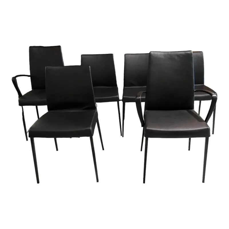 6er-Set Stuhl Perla Leder Celia Nero Sonderangebot