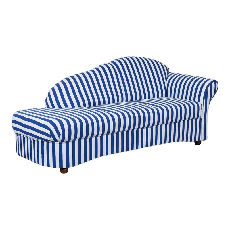 Recamiere Carolina Stoff Blau Weiß Gestreift Gestell Dunkles Holz Highlight