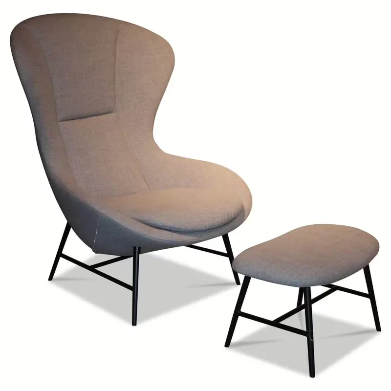 Neue Kollektion Sessel Malin Stoff 1560 Lesina Light Grey Gestell Schwarz mit Hocker