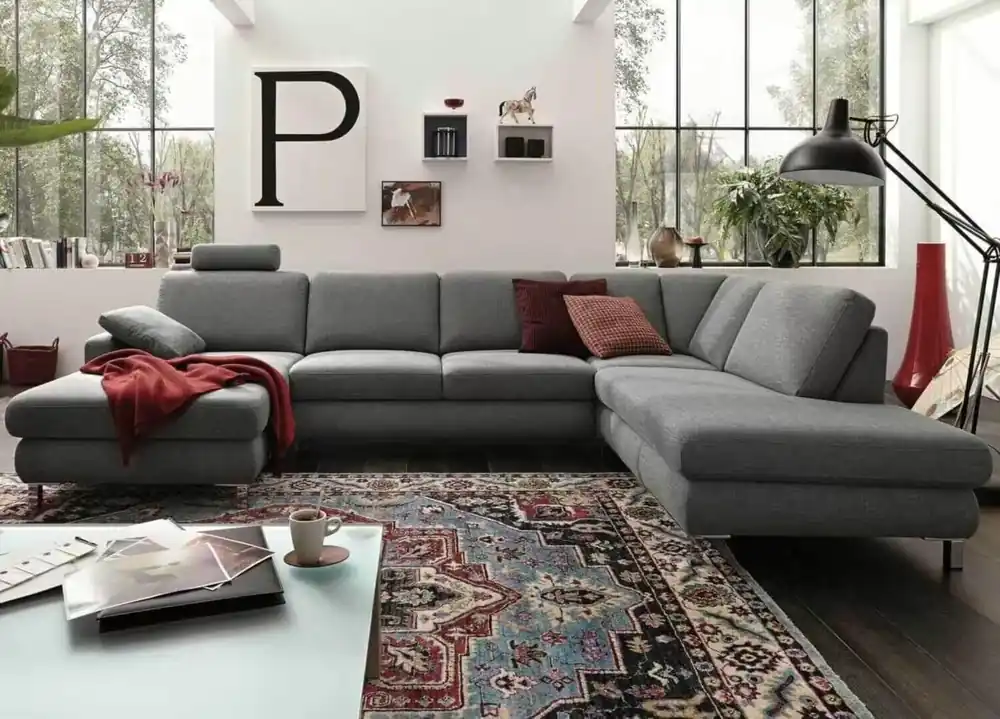 Ecksofa MR 365 Stoff Type 4538 Smoking Grey mit Kopfstütze Ausverkauf