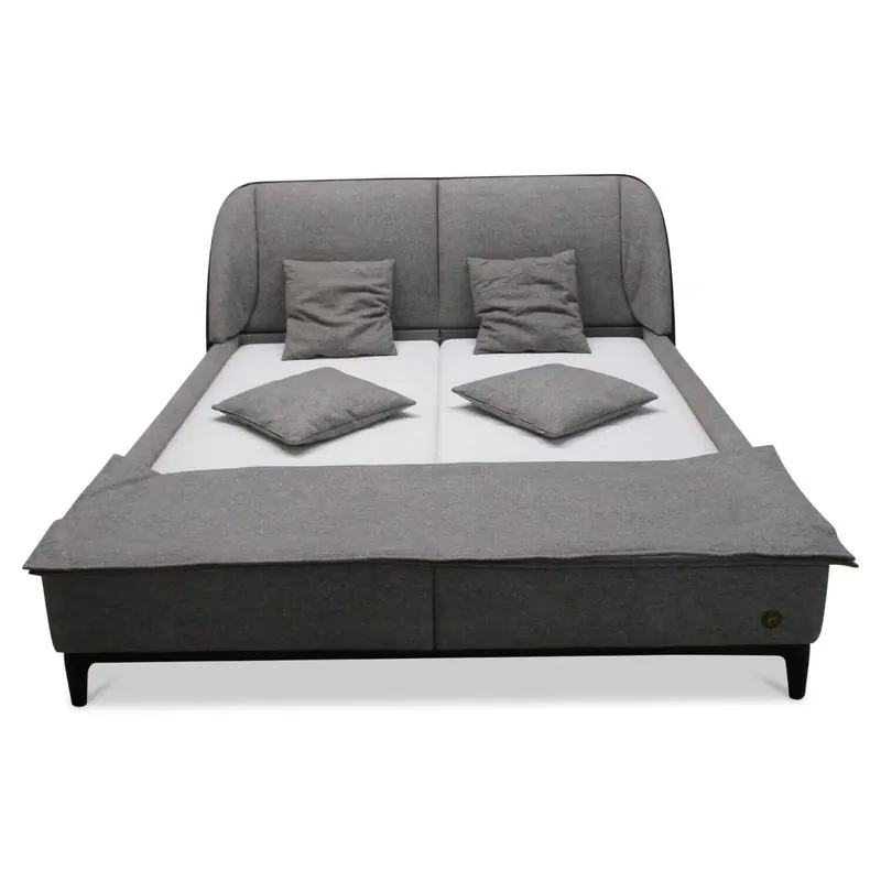 Jetzt Kaufen Boxspringbett Maine Lodenstoff Beige mit Leder kombiniert ohne Matratzen