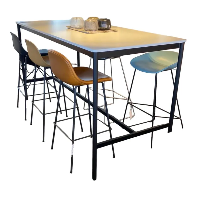 Hoher Tisch Base High Platte Laminat Weiß Gestell Schwarz Echt