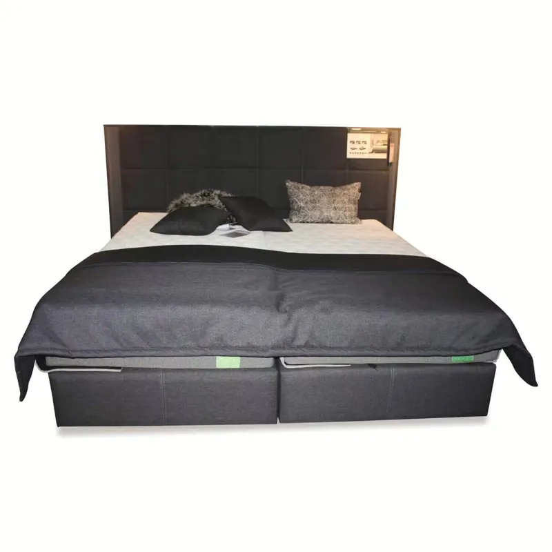 Neuheit Boxspringbett Hybrid Elite Stoff Grau Charcoal mit 2 Matratzen, Plaid, Kissen