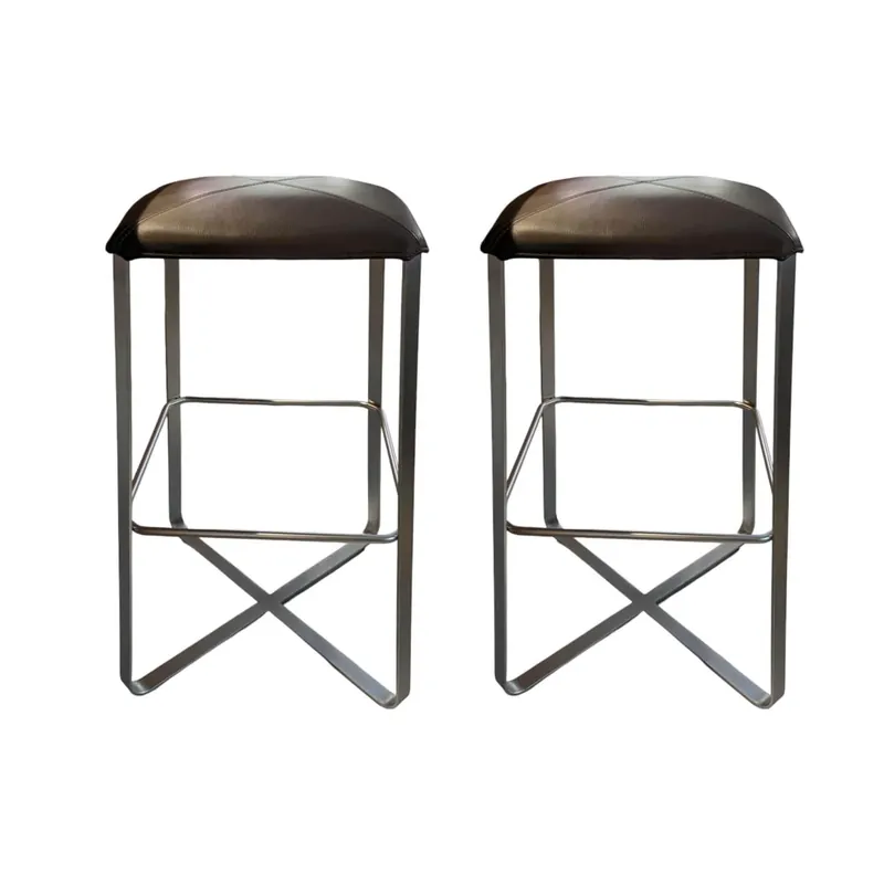2er-Set Barhocker Lux Leder Dunkelbraun Stahl Gebürstet Neue Ware