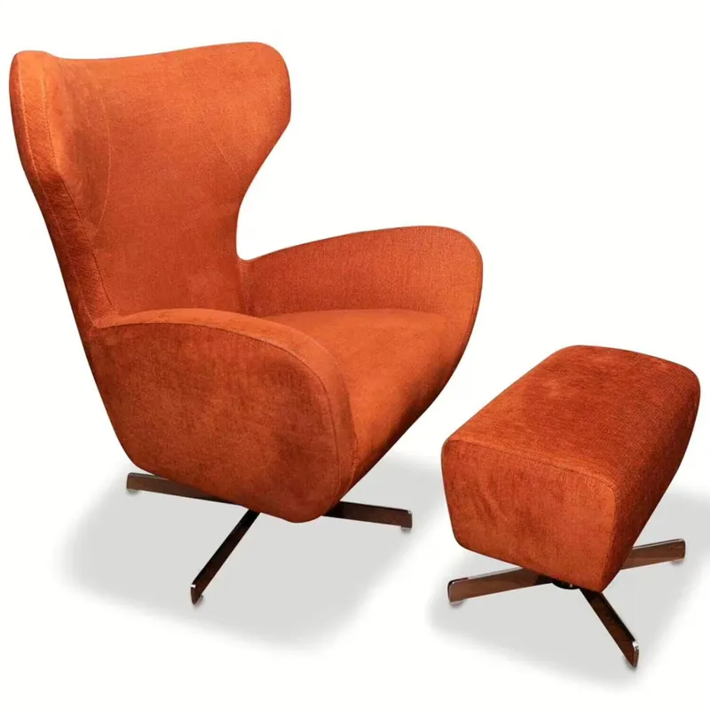 Letzte Chance Sessel Golf Stoff Orange mit Hocker