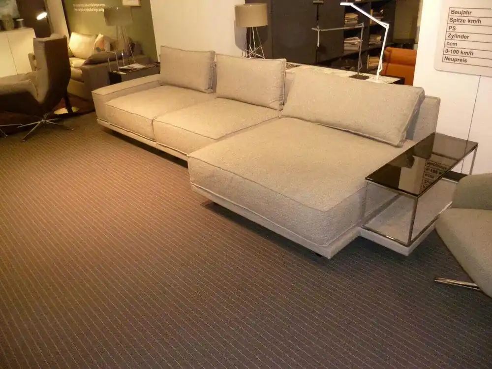 Günstig Ecksofa Cube Lounge Stoff Grau mit 3 Kissen und Beistelltisch
