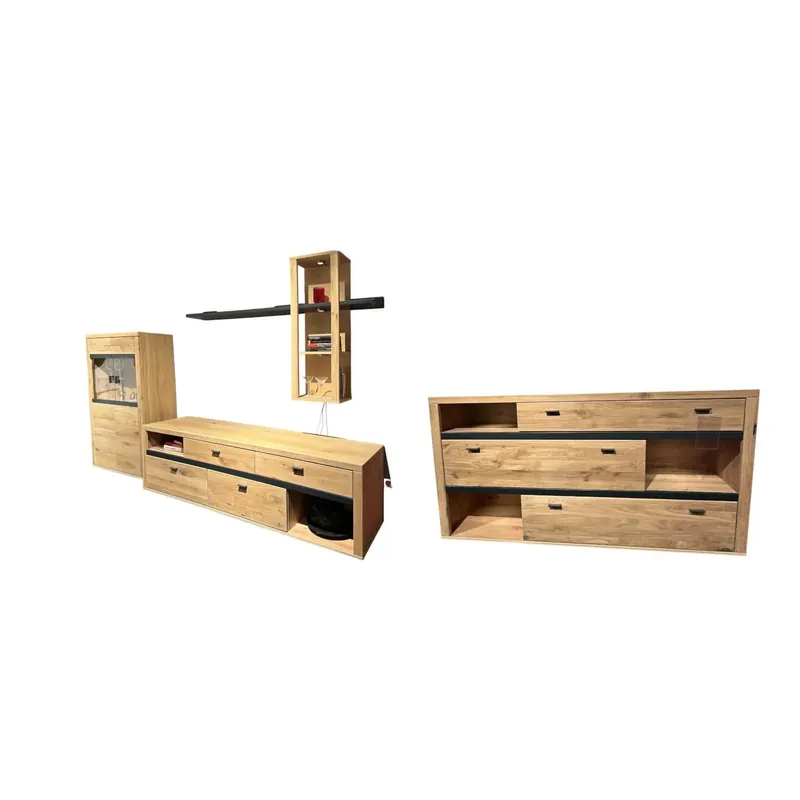 Wohnwand Und Sideboard Varas Front Asteiche Bianco Lamelle Massiv Geölt Korpus Eiche Furniert Absetzung Grau Lackiert Finale Aktion