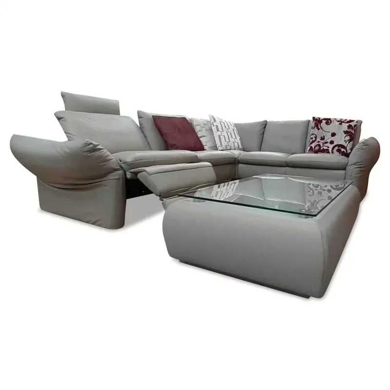 Ecksofa New York City Vento Leder Longlife E Soft Ice mit Verstellfunktionen und Couchtisch Billig