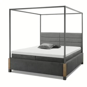 Top-Angebot Himmelbett My Heaven Stoff D040 Anthrazit Grobstruktur 180x200 mit Matratzen und Federholzrahmen