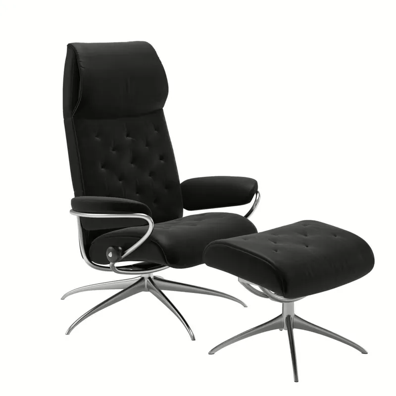 Markenprodukt Stressless Metro hohe Rückenlehne High Base Star Base Leder Paloma Black mit Hocker