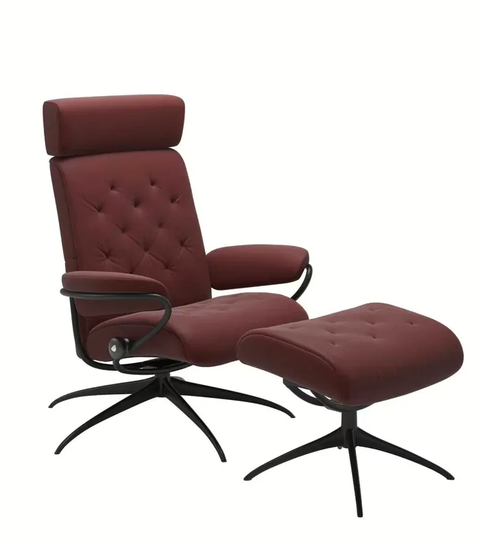 Stressless Metro niedrige Rückenlehne mit Kopfstütze High Base Star Base Leder Paloma Cherry mit Hoc Neu