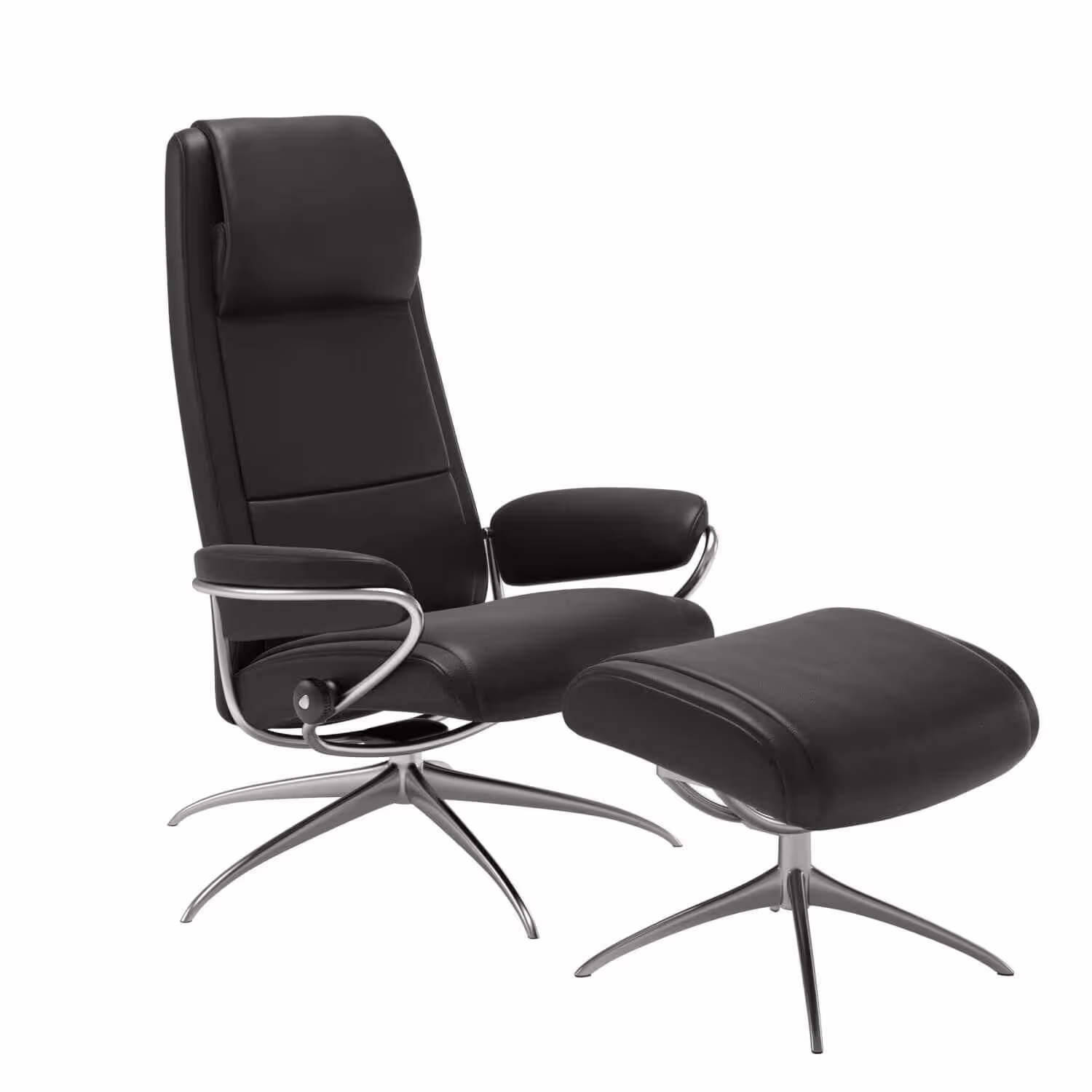 Garantierte Lieferung Stressless Paris hohe Rückenlehne High Base Star Base Leder Noblesse Black mit Hocker