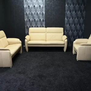 Garnitur Oslo Leder 93 creme 9962 2 Sofa 1 Sessel Füße Aluminium Preiswert