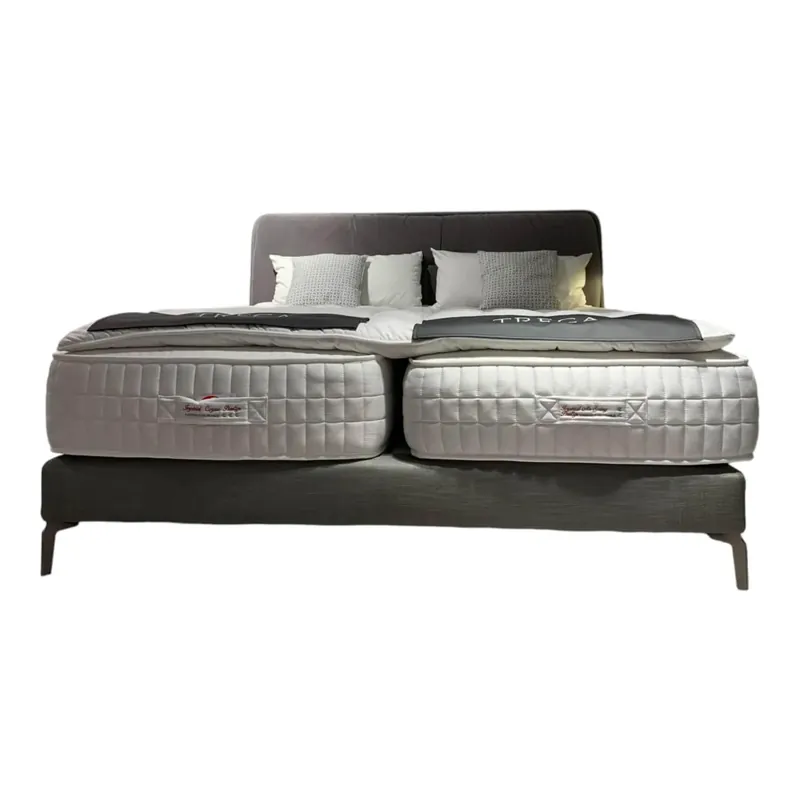 Super-Preis Boxspringbett Madeleine Stoff Portofino Elefant 0111 Grau mit 2 Matratzen Mittel Fest Schulterzone