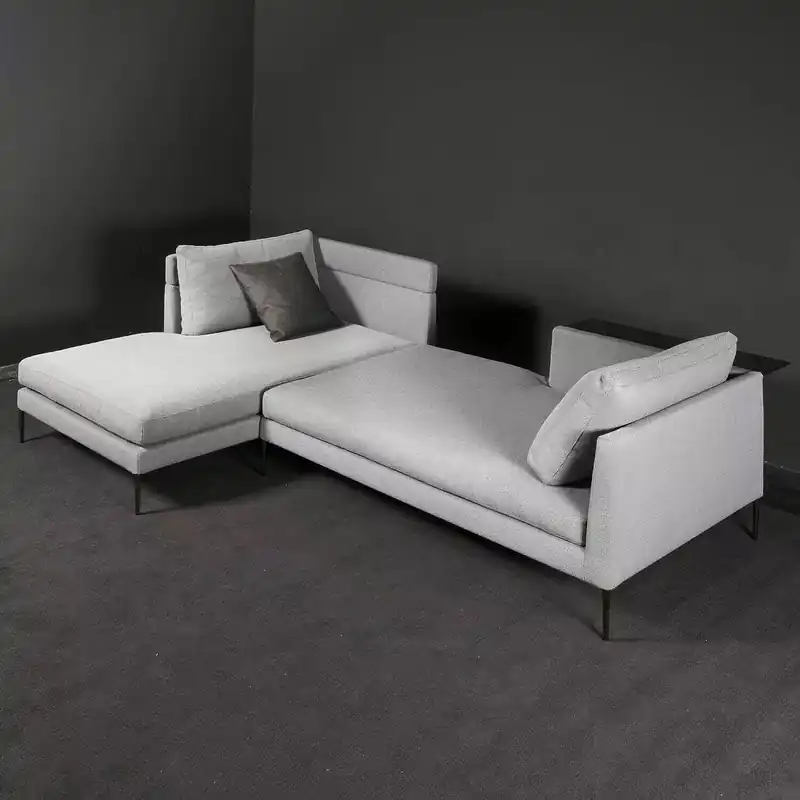 Ecksofa Pilotis Stoff 12025 Steingrau Füße Schwarzchrom Mit 3 Kissen Günstig