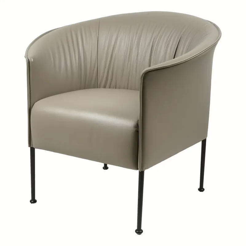 Günstig Sessel Lilian Fauteuil Casual Einfarbig Leder Color Taupe Füße Tiefschwarz