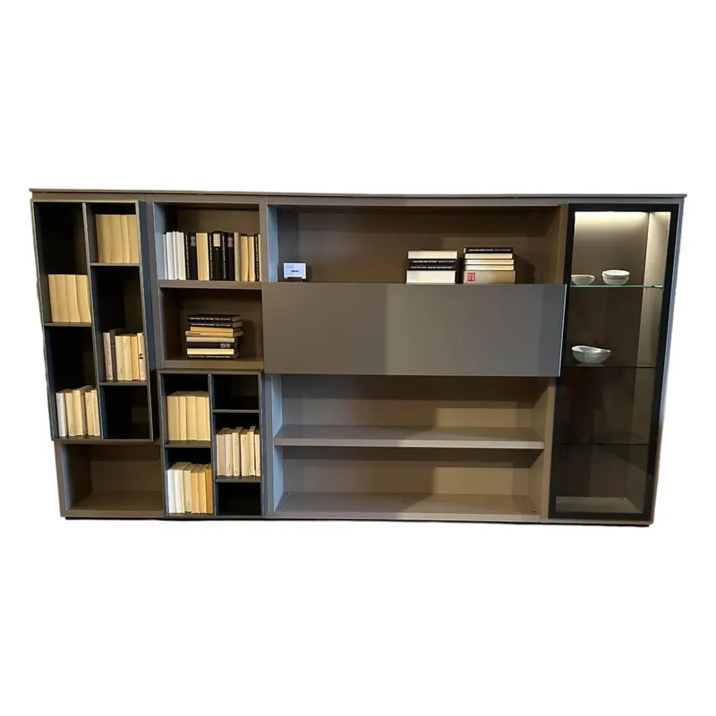 Anbaukombination Wall System Lack Matt Tortora Piombo Grau Vitrine Rauchglas Preis Gesenkt