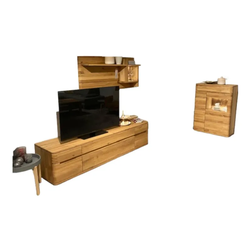 Ausverkauf Wohnwand Cartago Soft Wildeiche Natur Geölt Mit Highboard Und Lowboard Und Wandpaneel
