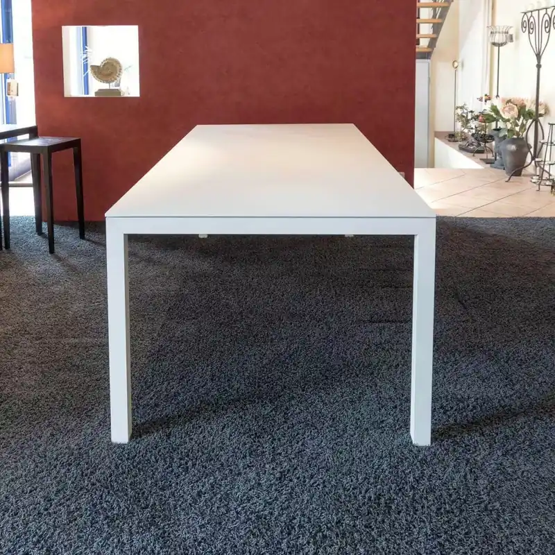 Neuheit Esstisch Prato Platte XM-HPL Strato Soft 1010 Kalkweiß Gestell Alu Weiß mit Klappeinlage