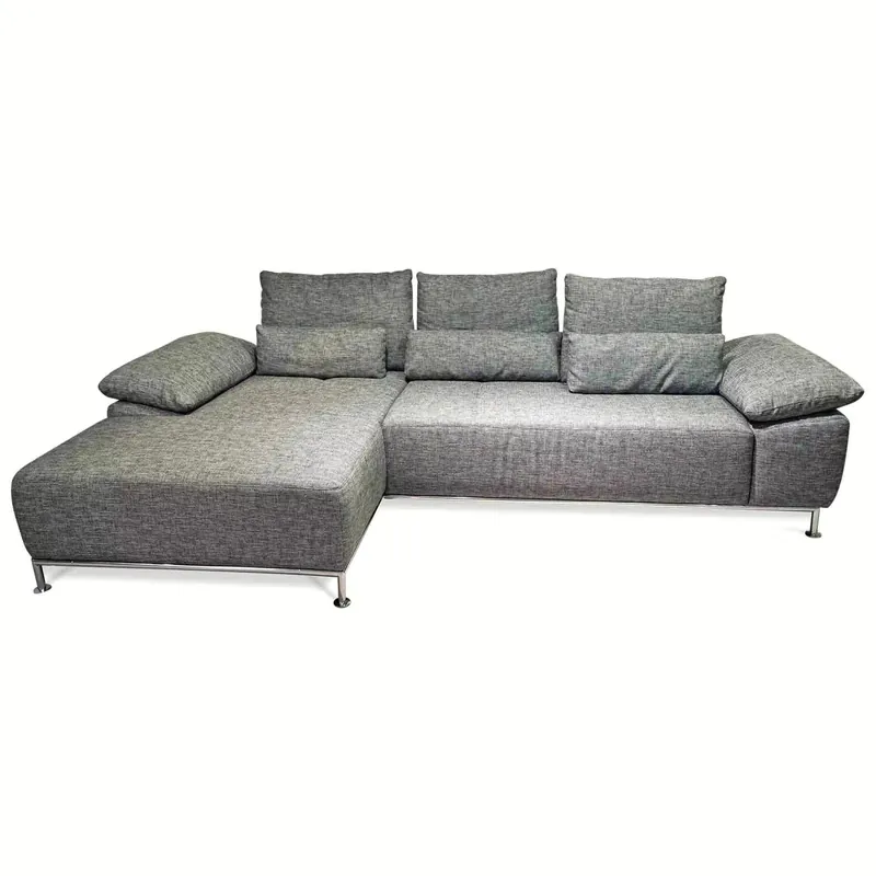 Neu Ecksofa MR 680 Stoff Grau Füße Chrom Schlaffunktion