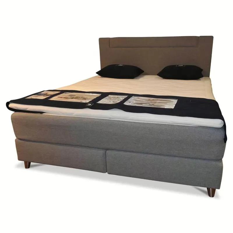 Echt Boxspringbett Zense Berlin Stoff Grau mit Kopfteil und Topper