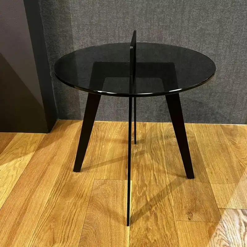 Top-Preis Beistelltisch Tischplatte Glas Getönt mit Griff Tischgestell Metall Schwarz