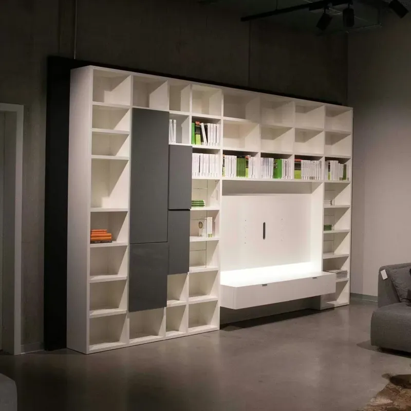 Neue Kollektion Wohnwand Living System Libreria Modo Weiß Matt Und Hochglanz Grau Lackiert