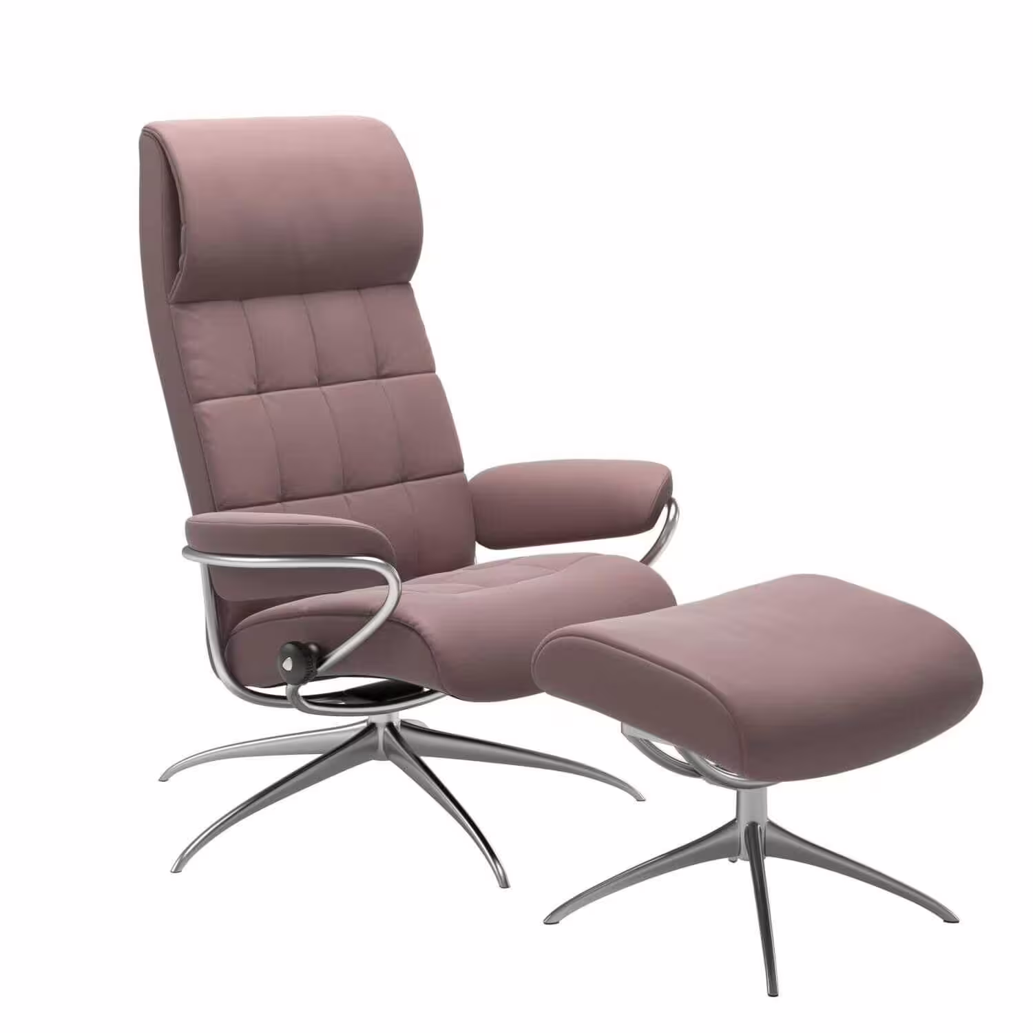 Expressversand Stressless London hohe Rückenlehne High Base Star Base Leder Paloma Dusty Rose mit Hocker