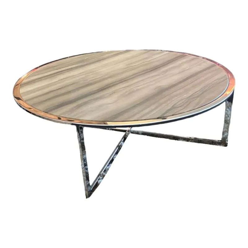 Neu Im Sortiment Clubtisch Charme Stein Sequoia Brown Geledert Fußgestelle Chrom Hochglanz