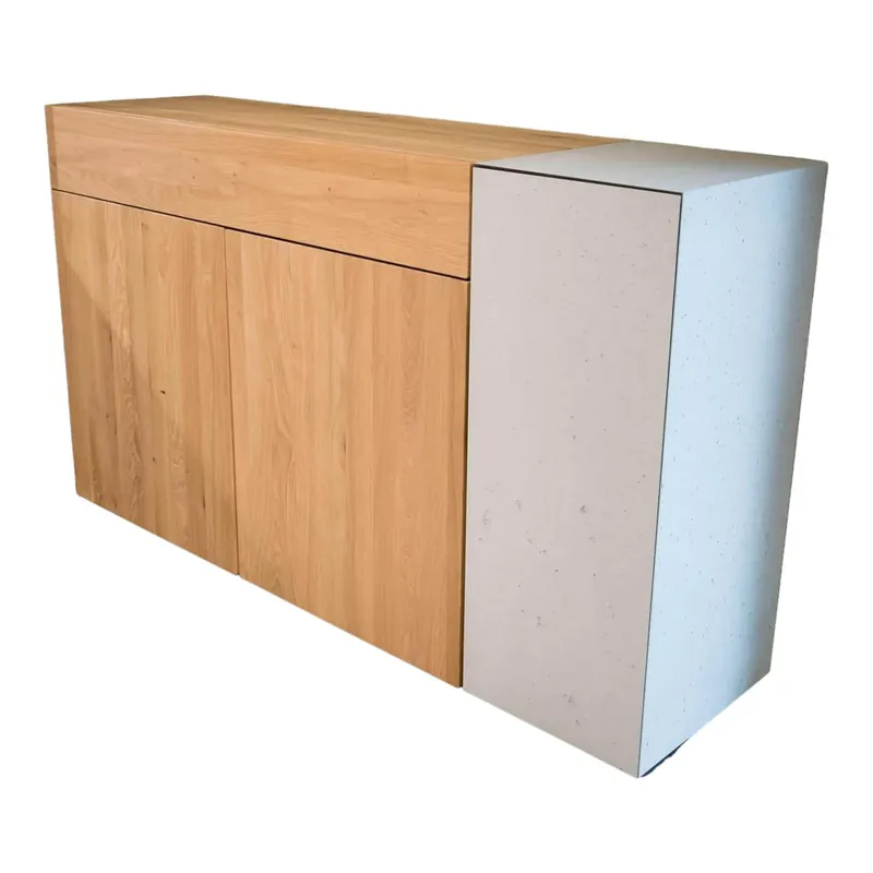 Neu Sideboard Nr. 580301-354 Asteiche Hell Massiv Geölt 1 Tür In Beton Struktur