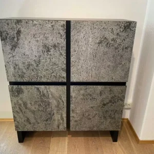 Rabatt Highboard Franziskus Dolomite Schwarzes Holz Furnier Stahltüren