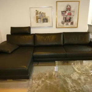 Ecksofa 584 Otis 44 Leder Schwarz mit Hocker Mega-Angebot