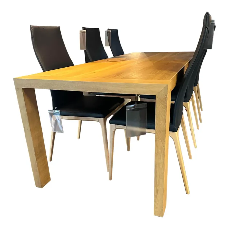 Essgruppe Esstisch Eiche Gewachst Inklusive 6 Stühle Arcadia-H Bezug Leder 973 Nero Schwarz Gestell Buche F1 Natur Bestseller