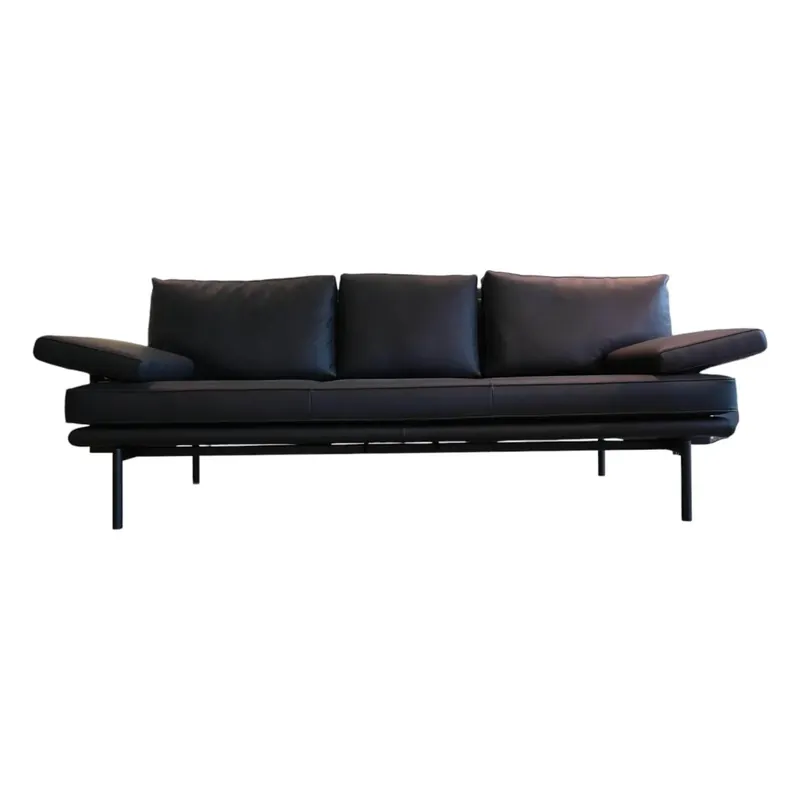 Letzte Chance Sofa Living Platform 3 Sitzig Nubukleder Basalt Schwarz Gestell Stahl Matt Pulverbeschichtet Schwarz