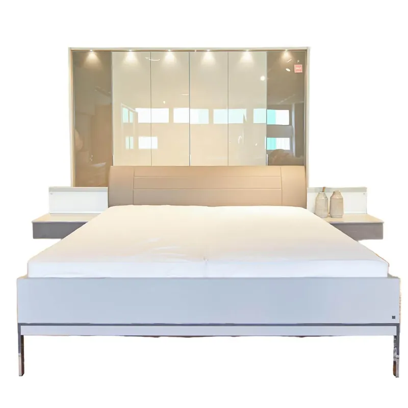 Schlafzimmer San Diego Korpus Dekor kieselgrau Front Glas kieselgrau Havanna Doppelbett 2 Nachttische Sonderaktion